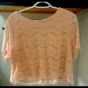 Pink lace crop top